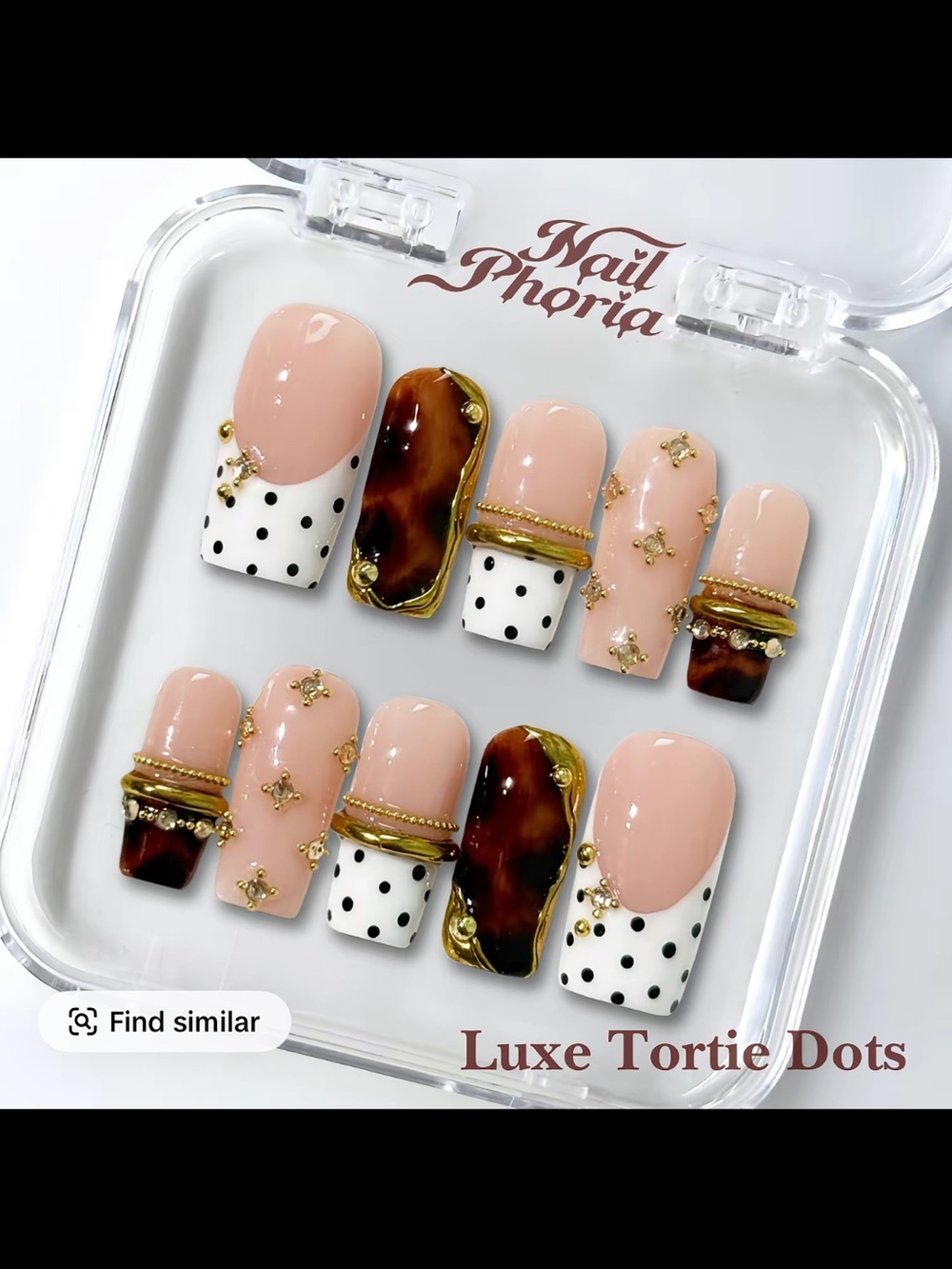 Nailphoria Luxe Tortie Dots Press-On Nails - Blush, Tortoise & White